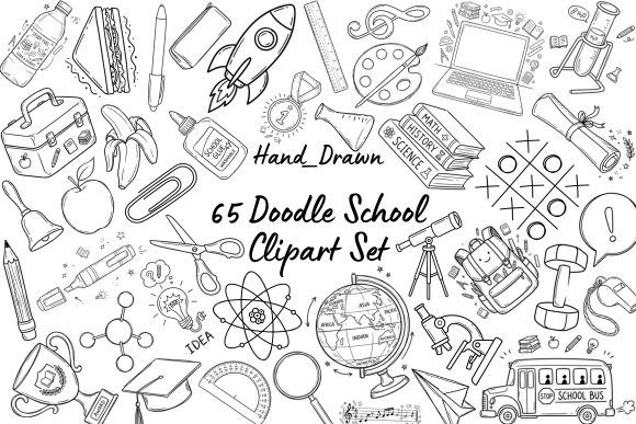 Download 65 Back to School Doodle Clipart Set - Back to school Collection