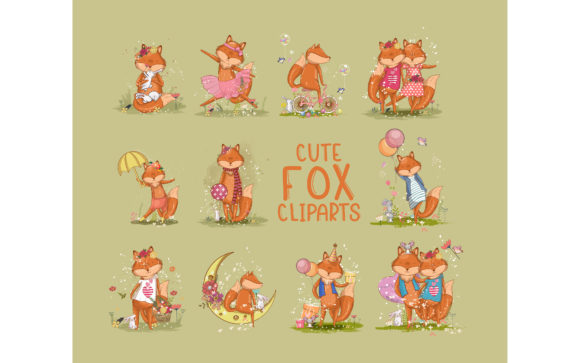 Download Sets of Cute Fox Vector Illustrations - Fox Collection